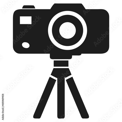 Black silhouette of a digital camera on a tripod, perfect for photography and videography projects