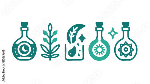 Herbal potion ingredients vector illustration for natural medicine and alternative therapy concepts design