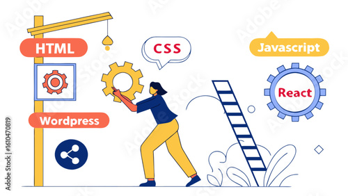 Web development technologies html css javascript react wordpress building website development process concept
