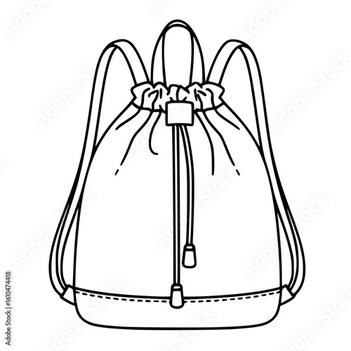 Doodle Drawstring Pouch Bag Illustration in Simple Black and White Outline