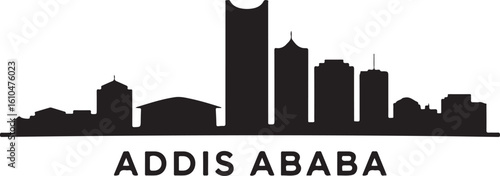 Addis Ababa Skyline Silhouette African Union Headquarters City Buildings Modern African City Vector in Black