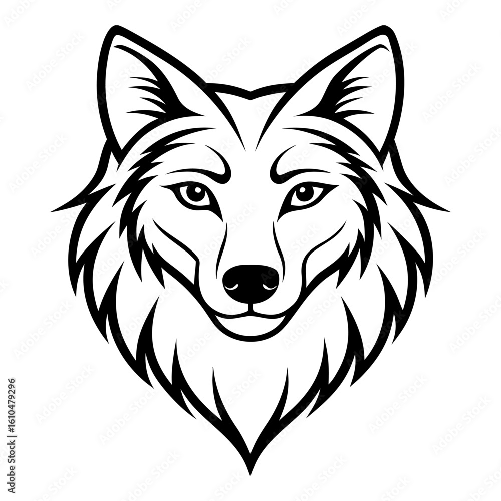 Naklejka premium A majestic wolf head with detailed fur and piercing eyes, isolated on white background