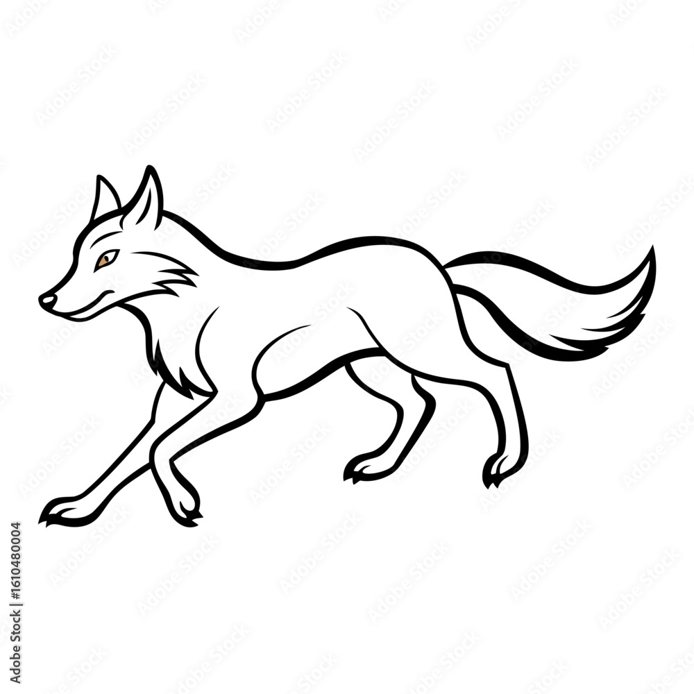 Fototapeta premium A black and white outline of a running fox isolated on white background