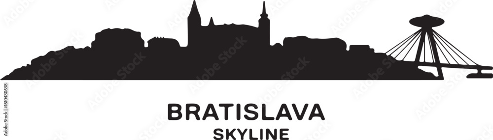 Bratislava Skyline Silhouette Bratislava Castle UFO Bridge Slovak City Vector on White Background Bratislava Skyline Silhouette Bratislava Castle UFO Bridge Slovak City Vector on White Background