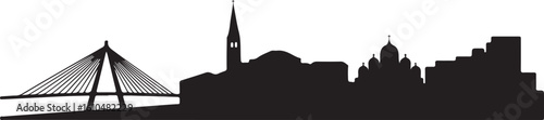 Podgorica Skyline Silhouette Millennium Bridge Orthodox Cathedral Montenegrin Capital Vector on White Background