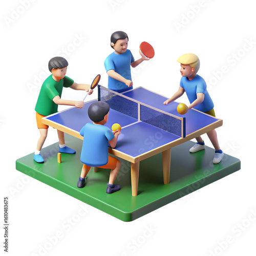 Stylized People Playing Table Tennis Game Illustration