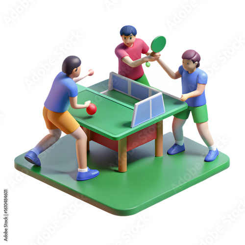 Isometric View: Friends Enjoying Table Tennis Together