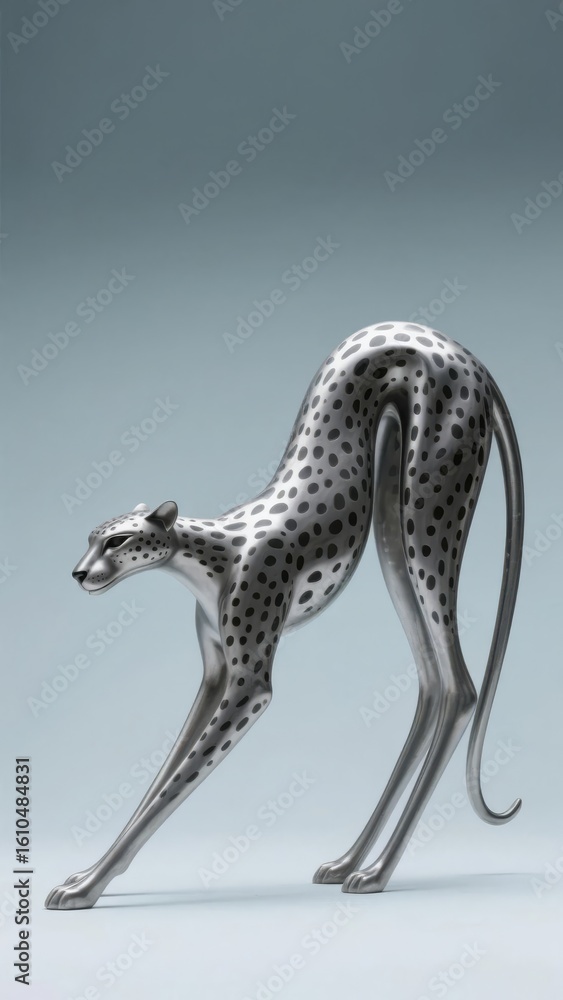 Obraz premium Metallic Sculpture of a Spotted Cheetah in Motion