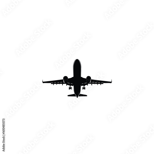 Black airplane silhouette flying against white background aircraft aviation