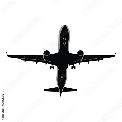 Black airplane with grey accents viewed from above aircraft aviation