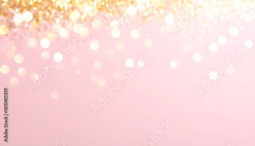 Soft pink background with gold bokeh lights scattered at the top