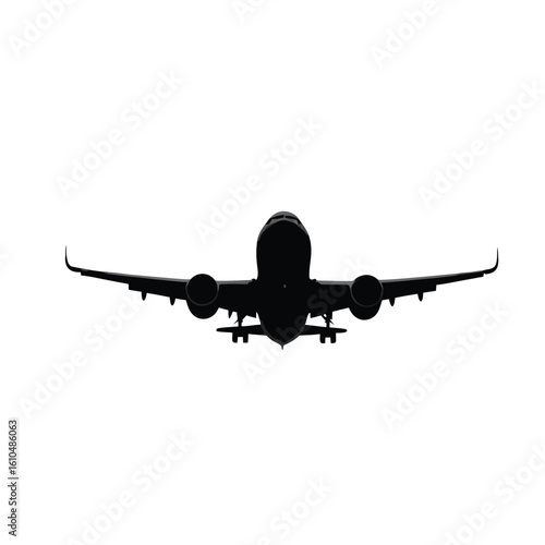 Black silhouette of a jet airplane in flight aircraft aviation