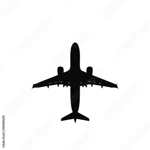 Black silhouette of a jet airplane viewed from above aircraft aviation