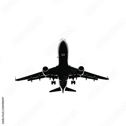 Black silhouette of a passenger jet airplane in flight aircraft aviation