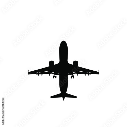Black silhouette of an airplane with landing gear extended aircraft aviation