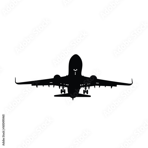 Silhouette of a commercial airplane with landing gear extended aircraft transport