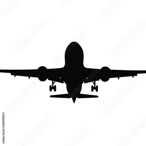 Silhouette of a commercial jet airplane with landing gear extended aircraft aviation