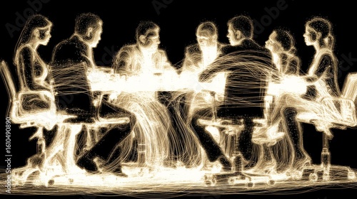 A group of people seated around a table engaged in a meeting or collaboration,