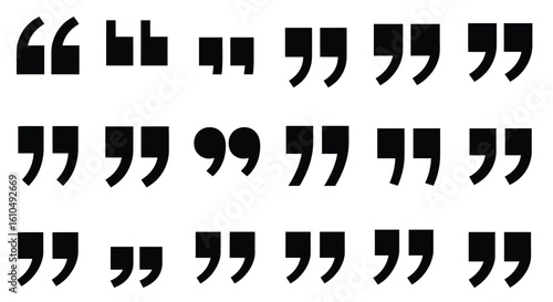 Various Styles of Quotation Marks and Speech Marks Displayed on White Background for Typography or Language Learning