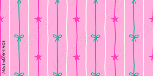 Vertical ribbon and star pattern in playful vector stripes