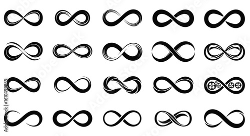 Collection of Black Infinity Symbols for Creative Graphic Design and Modern Logo Ideas in Vector Format Conceptual of Endless Possibilities