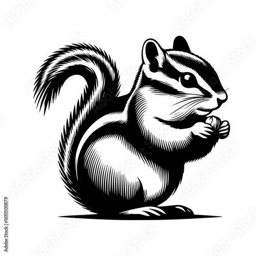 A cute chipmunk holding a nut in its paws