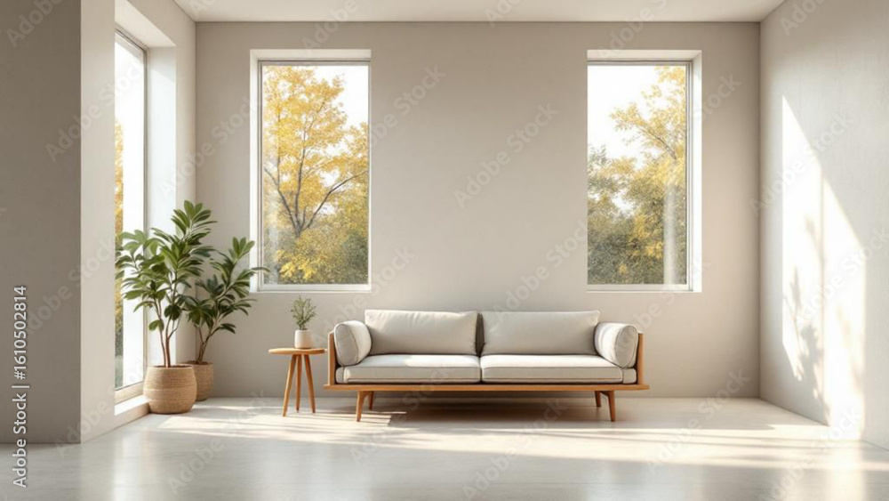 Fototapeta premium Cozy Living Area with Sofa and Indoor Plant