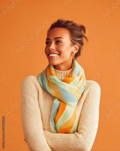 woman scarf fashion soft orange background