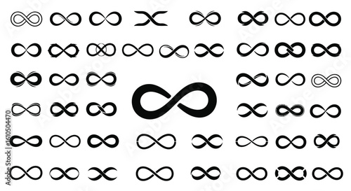 Collection of Infinity Symbol Variations on White Background representing Eternity and Endless Possibilities with Different Styles and Thicknesses