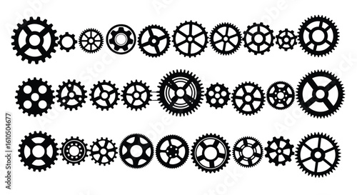 Gears and Cogs Seamless Pattern Mechanical Engineering Black and White Illustration Industrial Design Automation Precision and Interlocking Concept
