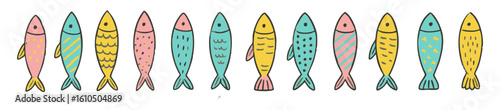 Photography Colorful fish pattern illustration, whimsical sea life art, aquatic animals desi