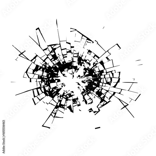 Shattered Glass Effect: Black and White Vector Illustration of Broken Glass