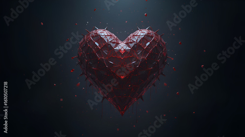 Heart shape in the darkness. 3D rendering.