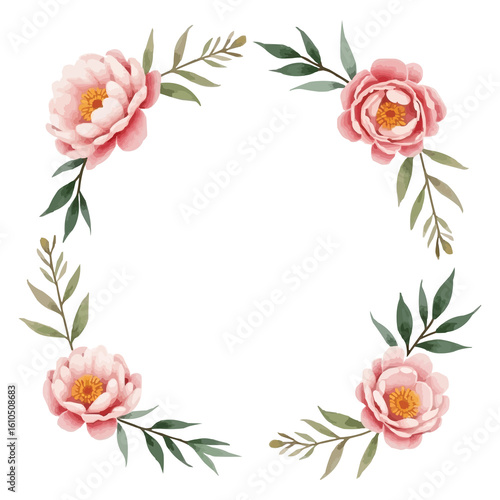 Wallpaper Mural watercolor peony flower frame Torontodigital.ca