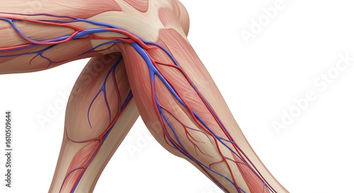 Human Leg Anatomy Red and Blue Blood Vessels, Medical Diagram
