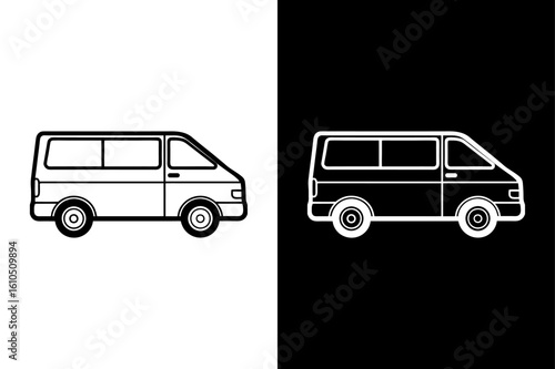 Side View Minivan Line Illustration. Clean Vector Car Design in Monochrome
