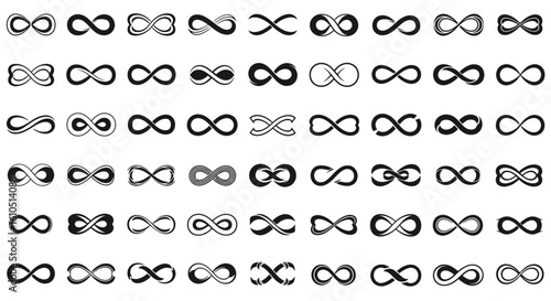 Infinity Symbols Collection representing endless possibilities and connection in a seamless pattern on white backdrop
