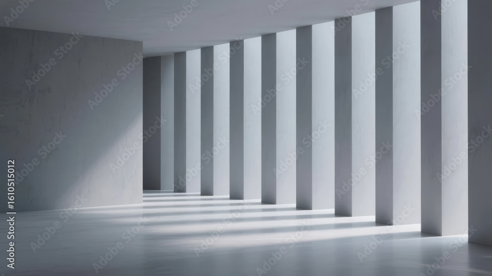 Obraz premium Minimalist Concrete Hallway with Vertical Light Shafts