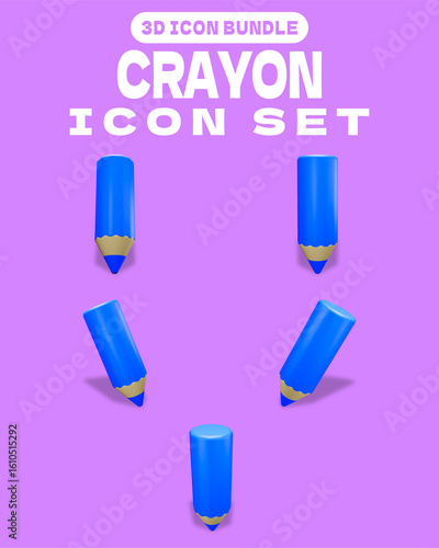 3D Icon Bundle Crayon with Shadow