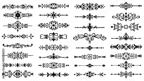Ornate black decorative dividers with floral and scroll elements ornamental borders floral elements