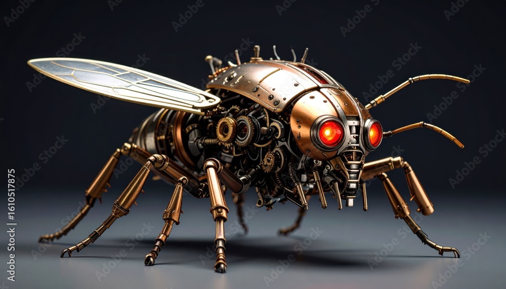 Fototapeta premium Steampunk Robotic Insect with Glowing Eyes