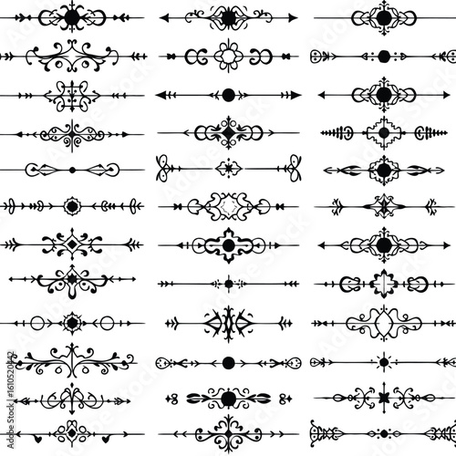 Ornate decorative dividers with floral and geometric elements black