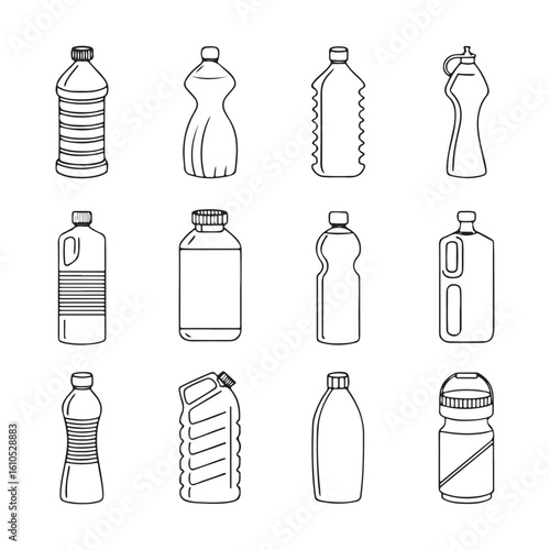 Water bottle plastic icon set. Bottle plastic icon PNG format. Plastic bottle icon collection. Vector illustration.  