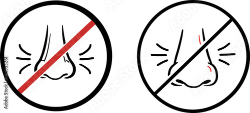 No sneezing sign with nose illustration in minimalist style  
