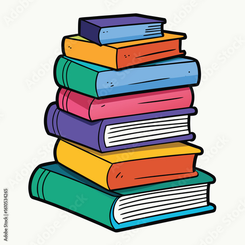 Stack of Books Colored Hand Drawn Illustration