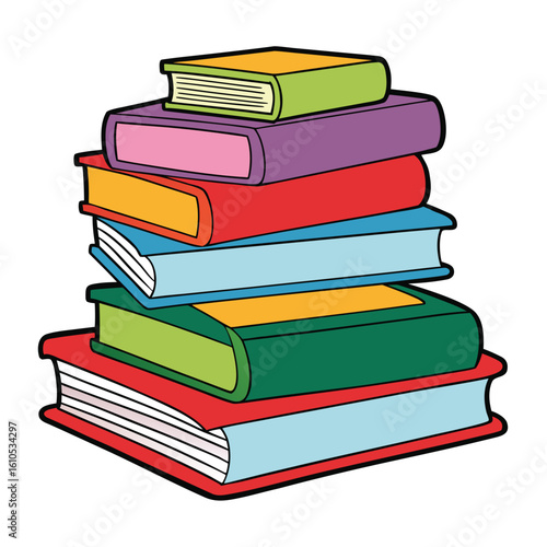 Stack of Books Colored Hand Drawn Illustration