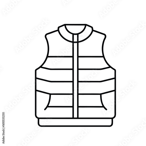 puffer vest line art vector, minimalist winter apparel icon for fashion and ui design