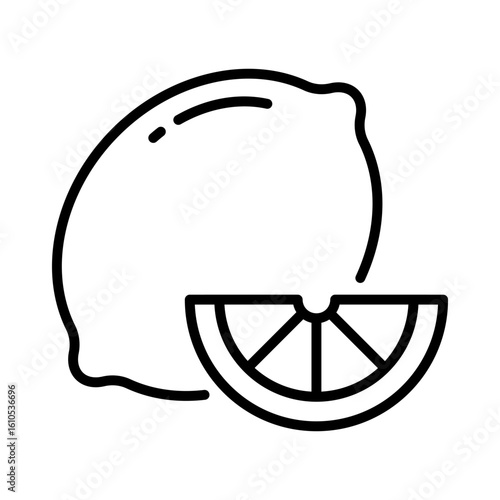 Lemon icon, symbolizing citrus fruits and freshness. Represents sour flavor, tropical food, and natural vitamin C.