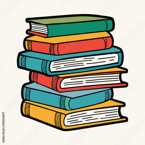 Stack of Books Colored Hand Drawn Illustration