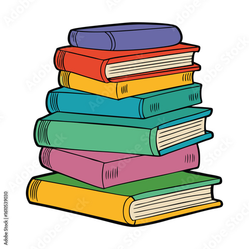 Stack of Books Colored Hand Drawn Illustration